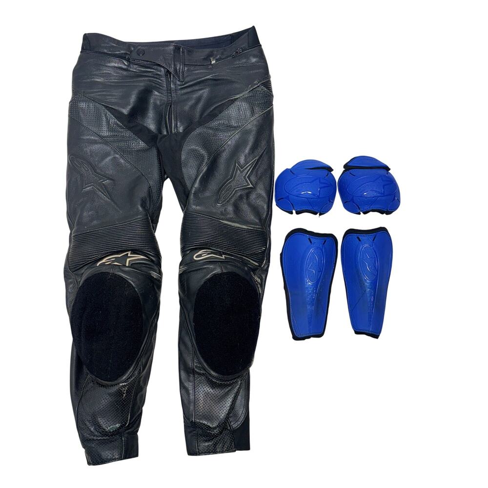Alpinestars Motorcycle Track Pants 30 Black Cow Leather with Removable Armor